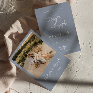 Invitation Elégant Dusty Blue Minimalist Boho Mariage photo