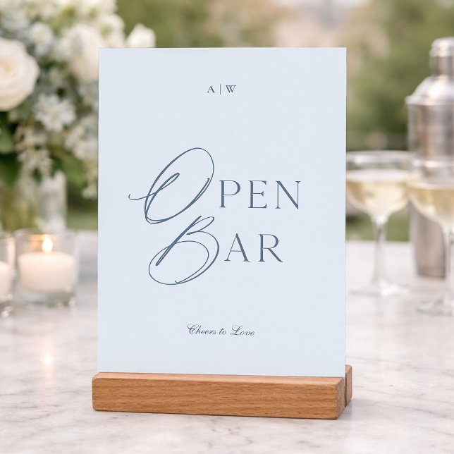 Invitation Elegant Dusty Blue Open Bar Wedding Sign (Créateur téléchargé)