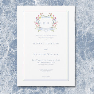 Invitation Elégant Dusty Blue Pastel Fleur sauvage Mariage Cr