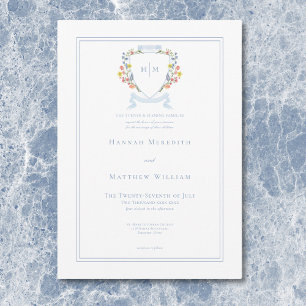 Invitation Elégant Dusty Blue Pastel Fleur sauvage Mariage Cr