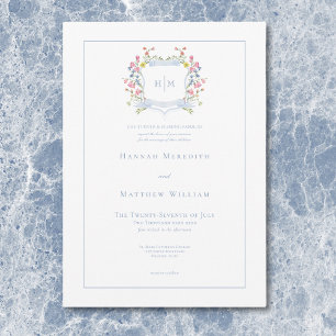 Invitation Elégant Dusty Blue Pastel Fleur sauvage Mariage Cr