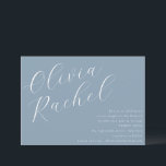 Invitation Élégant Dusty Blue Script Name Bat mitzvah minimal<br><div class="desc">Cette invitation bat mitzvah contemporaine présente une composition horizontale minimaliste et une belle calligraphie de script en blanc sur un arrière - plan Dusty Blue.</div>