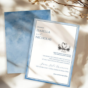 Invitation Elégant Dusty Blue Swan Lake Watercolor Mariage