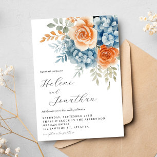 Invitation Elégant Dusty Blue Terracotta Boho Mariage Floral