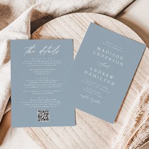 Invitation Élégant Dusty Blue tout en un Mariage de code QR