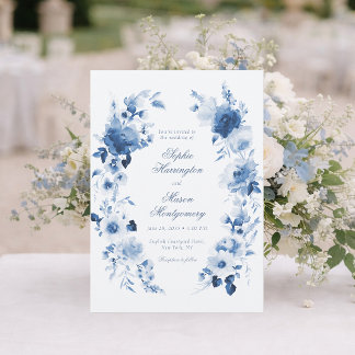 Invitation Elegant Dusty Blue Watercolor Floral Wedding