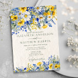 Invitation Elégant Dusty Fleur sauvage Jaune Boho Mariage<br><div class="desc">Bohème romantique aquarelle fleur sauvage design en cobalt et bleu poussiéreux avec des jaunes et blancs brillants.</div>