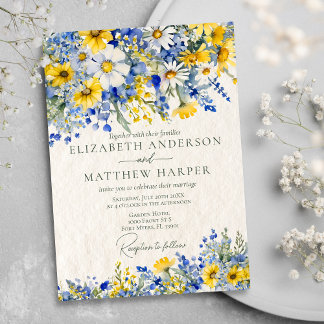 Invitation Elégant Dusty Fleur sauvage Jaune Boho Mariage