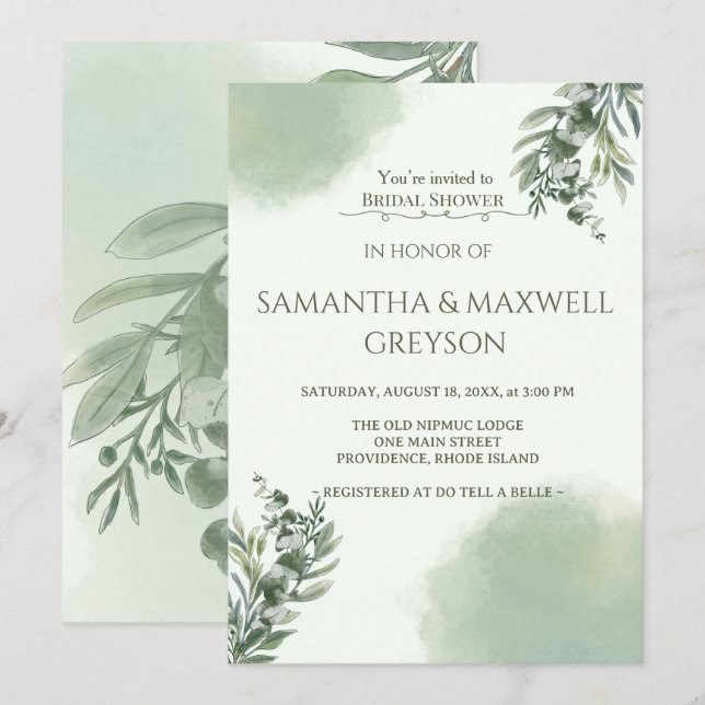 Invitation Elegant Dusty Green Script Classic Bridal Shower  (Devant / Derrière)