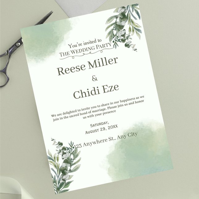 Invitation Elegant Dusty Green Script Classic Wedding  (Créateur téléchargé)