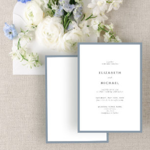 Invitation Elégant Dusty Mariage de typographie bleu et blanc