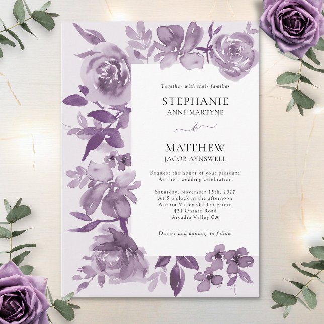 Invitation Elégant Dusty Mauve Aquarelle Floral Mariage (Créateur téléchargé)