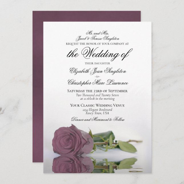 Invitation Élégant Dusty Mauve Rose Rose Mariage officiel (Devant / Derrière)