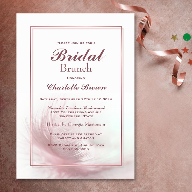 Invitation Élégant Dusty Pink Feather Bridal Brunch (Créateur téléchargé)