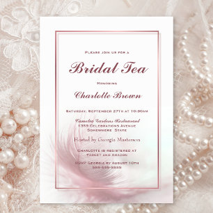 Invitation Elégant Dusty Pink Feather Thé nuptial