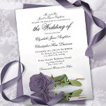 Invitation Élégant Dusty Purple Lavender Rose Mariage officie<br><div class="desc">Cette belle faire-part de mariage est simple, traditionnelle et élégante. Il présente une belle photo d'un rose à long tige de couleur pourpre ou lavande réfléchissant dans un bassin d'eau avec une formulation formelle où les parents de la mariée émettent l'invitation. La calligraphie script sophistiquée lui donne un style intemporel...</div>