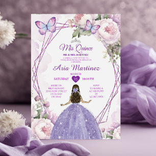 Invitation Elégant Dusty Purple Princess Butterfly Mis Quince