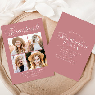 Invitation Elegant Dusty Rose 4 Photo Graduation Party