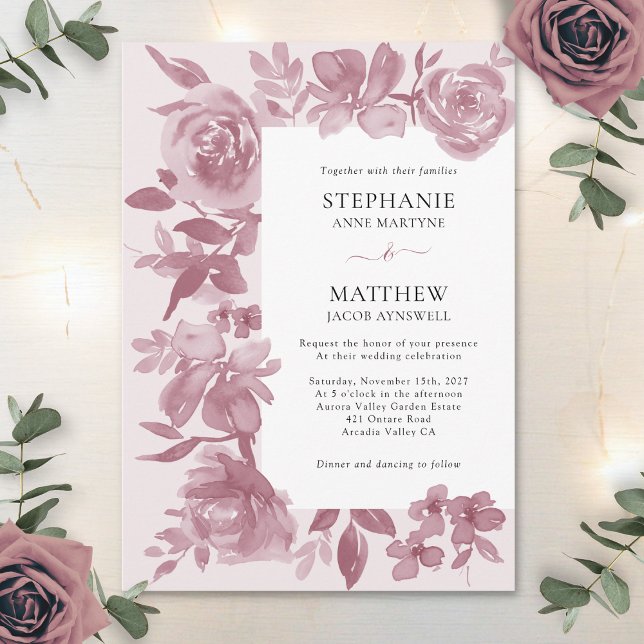 Invitation Elégant Dusty Rose aquarelle Mariage floral (Créateur téléchargé)