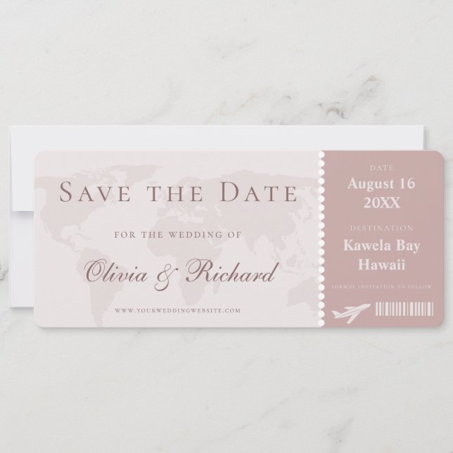 Invitation Elegant Dusty Rose Boarding Pass Enregistrer la da (Devant)