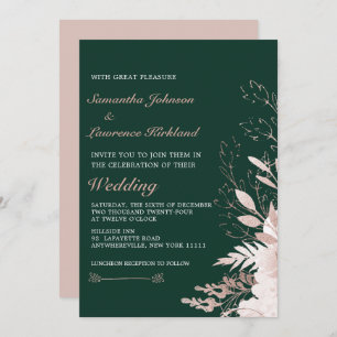 Invitation Elégant Dusty Rose Floral Forest Green Mariage