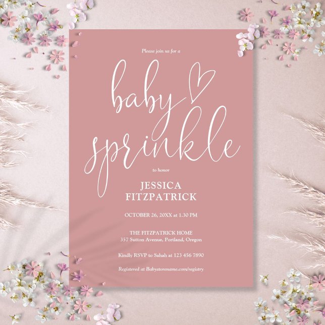 Invitation Elégant Dusty Rose rose Baby Sprinkine Douche (Elegant Dusty Rose Pink Baby Sprinkle Shower Invitation)