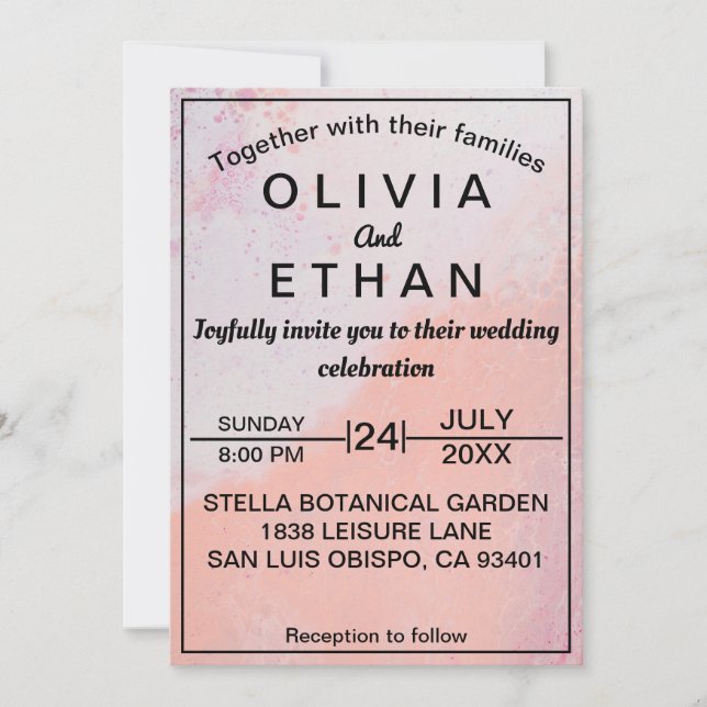 Invitation Elégant Dusty Rose Rustic Abstrait Mariage (Devant)