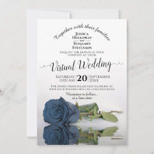 Invitation Elégant Dusty Steel Blue Rose Mariage virtuel