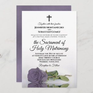 Invitation Élégant Dusty violet Rose moderne catholique Maria