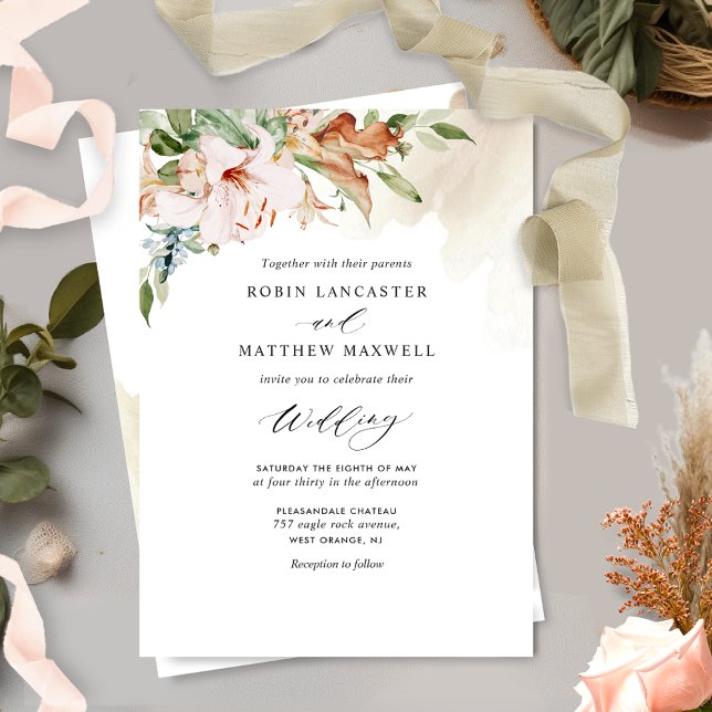 Invitation Elegant Earthy Blooms and Beige Wedding Invite (Créateur téléchargé)
