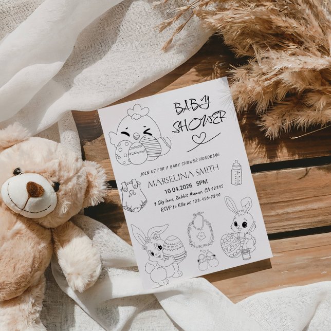 Invitation Elegant Easter Line Art Baby Shower Party (Créateur téléchargé)