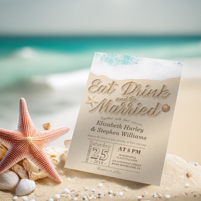 Invitation Elegant EAT Drink Be Marié Summer Beach Mariage (Créateur téléchargé)