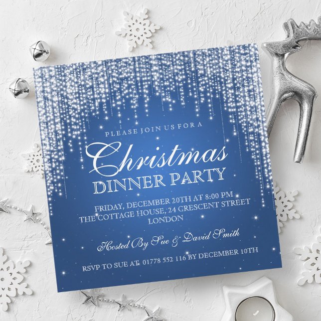 Invitation Élégant éblouissant Noël Fête Bleu (Elegant Dazzle Christmas Holiday Party Blue Invitation)