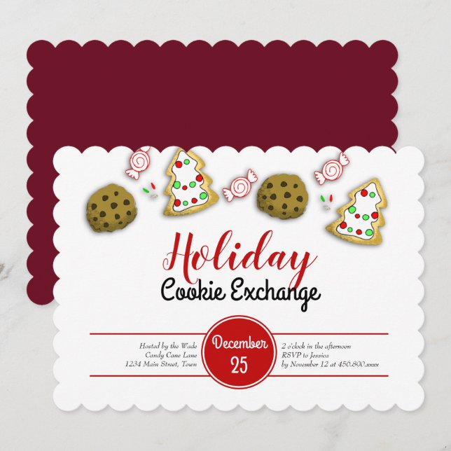 Invitation Élégant échange de cookies de Noël (Devant / Derrière)