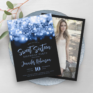 Invitation Élégant éclat de la marine Photo Sweet 16