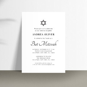 Invitation Élégant Écriture Blanche Moderne Simple Bar Mitzva