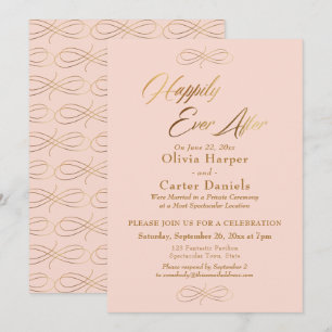 Invitation Élégant Écriture Dorée Rose Pâle de Félicité Étern