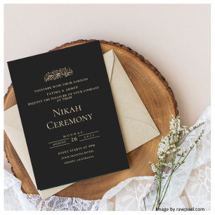 Invitation Élégant écriture noire cérémonie de nikah musulman