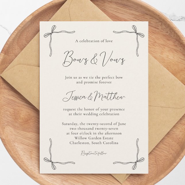 Invitation Élégant écriture noire simple nœud coquette mariag (Elegant Black Script Simple Coquette Bow Wedding I Invitation)