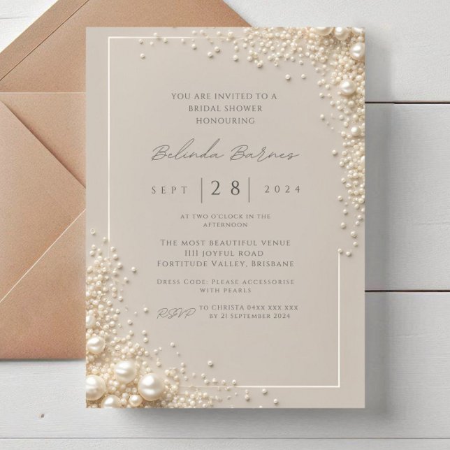Invitation Elegant Editable Cream Seed Pearl Bridal Shower (Créateur téléchargé)