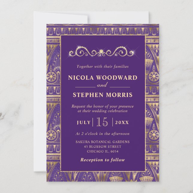 Invitation Elegant Egyptian Pattern Gold Wedding (Devant)