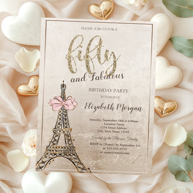 Invitation Elegant Eiffel Tower Bow 50th Birthday (Créateur téléchargé)