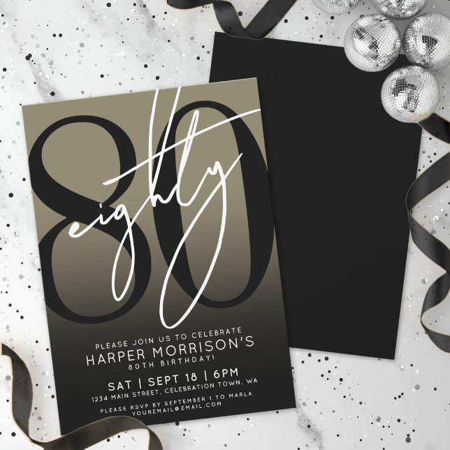 Invitation Elegant Eighty Fête d'anniversaire 80 ans Gold (Elegant Eighty Gold 80th Birthday Party Invitation)