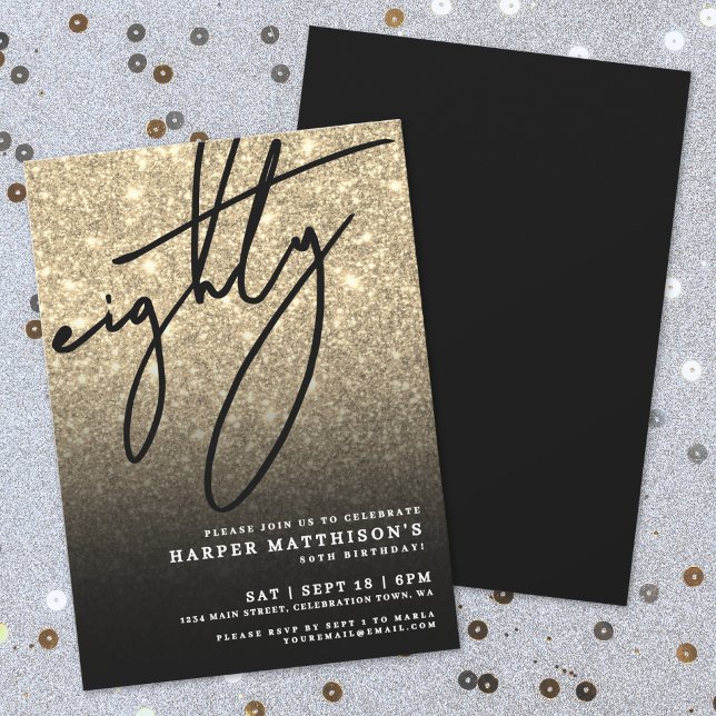 Invitation Elegant Eighty Or 80e anniversaire (Elegant Eighty Gold 80th Birthday Party Invitation)