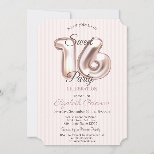 Invitation Élégant Élégant Rayé 16 Ans Douce Fête (Devant)