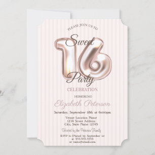 Invitation Élégant Élégant Rayé 16 Ans Douce Fête