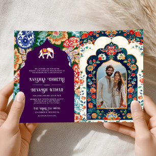 Invitation Élégant éléphant d'art folklorique indien aubergin