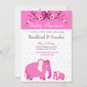 Invitation Élégant éléphant floral rose pour une baby shower
