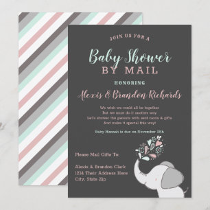 Invitation Élégant éléphant rose et menthe pour Baby Shower p