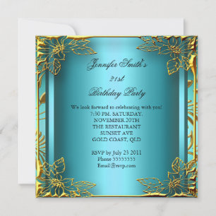 Invitation Élégant Élité Anniversaire Damassé Sarcelle Or Noi
